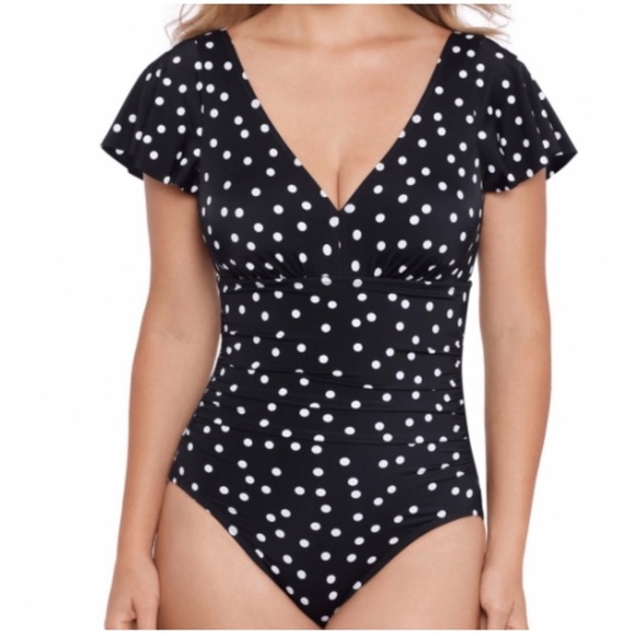 Swim Solutions Other - NWT SWIM SOLUTIONS | Flutter Sleeve Polka Dot One Piece Swimsuit Sz. 10